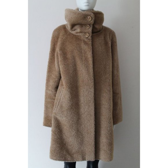 Max Mara Studio Gregory Teddy Alpaca and Wool Coat Size 14 Tan - Picture 2 of 10
